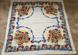 Vintage 1940's Petunias and Ribbons Tablecloth