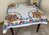Vintage 1940's Petunias and Ribbons Tablecloth