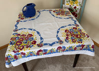Vintage 1940's Petunias and Ribbons Tablecloth
