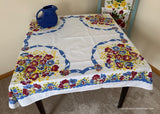 Vintage 1940's Petunias and Ribbons Tablecloth