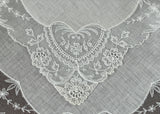 Vintage Bridal Net Lacing Handkerchief with Hearts and Magnolias