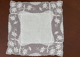 Vintage Net Lace Bridal Handkerchief with Daisy Embroidery