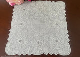 Vintage Linen Whitework Flower Blossoms Embroidered Bridal Handkerchief