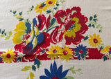 Vintage Red Blue Yellow Daisies and Roses Tablecloth - The Pink Rose Cottage 