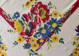 Vintage Red Blue Yellow Daisies and Roses Tablecloth - The Pink Rose Cottage 