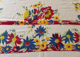 Vintage Red Blue Yellow Daisies and Roses Tablecloth - The Pink Rose Cottage 