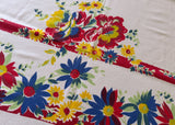 Vintage Red Blue Yellow Daisies and Roses Tablecloth - The Pink Rose Cottage 