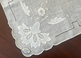 Vintage Bridal Applique Embroidered Floral Irish Linen Handkerchief