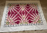 Vintage Pink Tulips and Foxglove Maroon Tablecloth and Napkin Set - The Pink Rose Cottage 