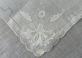 Vintage Bridal Applique Embroidered Floral Irish Linen Handkerchief