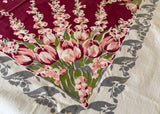 Vintage Pink Tulips and Foxglove Maroon Tablecloth and Napkin Set - The Pink Rose Cottage 