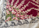 Vintage Pink Tulips and Foxglove Maroon Tablecloth and Napkin Set - The Pink Rose Cottage 