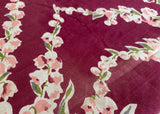 Vintage Pink Tulips and Foxglove Maroon Tablecloth and Napkin Set - The Pink Rose Cottage 