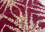 Vintage Pink Tulips and Foxglove Maroon Tablecloth and Napkin Set - The Pink Rose Cottage 