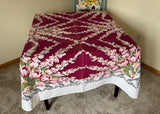Vintage Pink Tulips and Foxglove Maroon Tablecloth and Napkin Set - The Pink Rose Cottage 