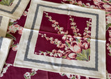 Vintage Pink Tulips and Foxglove Maroon Tablecloth and Napkin Set - The Pink Rose Cottage 