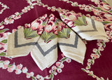 Vintage Pink Tulips and Foxglove Maroon Tablecloth and Napkin Set - The Pink Rose Cottage 