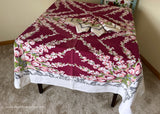 Vintage Pink Tulips and Foxglove Maroon Tablecloth and Napkin Set - The Pink Rose Cottage 