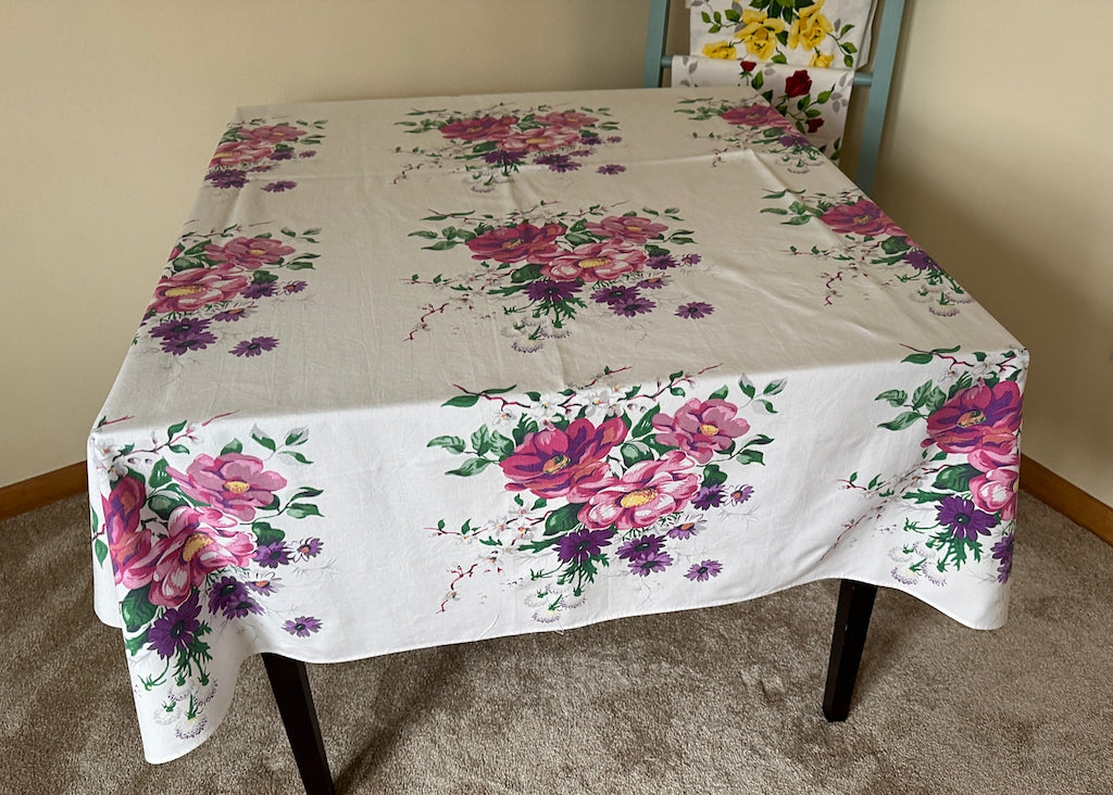 Vintage America's Pride Wilendur Purple Pink Peony Tablecloth - The Pink Rose Cottage 