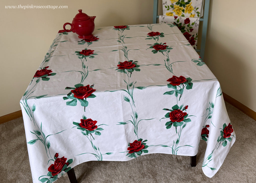 Vintage Wilendur American Beauty Red Roses Tablecloth