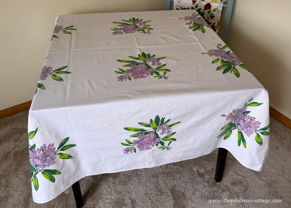 Vintage Wilendure Wilendur Purple Rhododendron Tablecloth