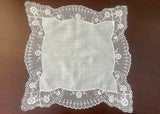 Vintage Net Lace Bridal Handkerchief with Dogwood Embroidery