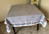 Vintage MCM Gray Field Poppies Tablecloth - The Pink Rose Cottage 