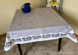 Vintage MCM Gray Field Poppies Tablecloth