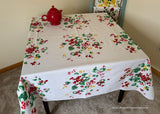 Vintage Wilendur Alpine Red Violets and Daisies Tablecloth