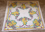 Vintage Maroon Yellow Petunias with Bows Tablecloth - The Pink Rose Cottage 