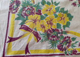 Vintage Maroon Yellow Petunias with Bows Tablecloth - The Pink Rose Cottage 