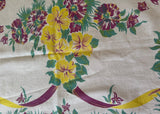Vintage Maroon Yellow Petunias with Bows Tablecloth - The Pink Rose Cottage 