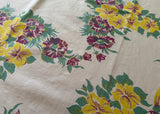 Vintage Maroon Yellow Petunias with Bows Tablecloth - The Pink Rose Cottage 