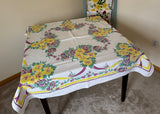 Vintage Maroon Yellow Petunias with Bows Tablecloth - The Pink Rose Cottage 