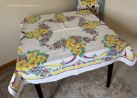 Vintage Maroon Yellow Petunias with Bows Tablecloth