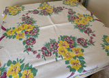 Vintage Maroon Yellow Petunias with Bows Tablecloth - The Pink Rose Cottage 
