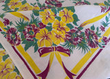Vintage Maroon Yellow Petunias with Bows Tablecloth - The Pink Rose Cottage 