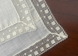 Tagged Vintage French Lace Block Pattern Wedding Handkerchief