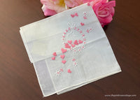 MWT Vintage Embroidered Pink Hearts and Daisies Valentine Handkerchief