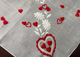 Unused Vintage Embroidered Hearts and Daisies Valentine Handkerchief