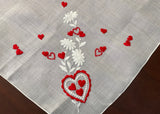 Unused Vintage Embroidered Hearts and Daisies Valentine Handkerchief