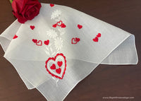 Unused Vintage Embroidered Hearts and Daisies Valentine Handkerchief