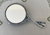 Vintage Florenza Tray Hand Mirror Trinket Box Blue Vanity Set