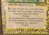 1930's Vintage Framed Art Deco Print Mother Poem