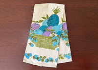 Vintage Colorful Fruit Basket Linen Tea Towel Purple and Blues - The Pink Rose Cottage 