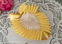 Vintage Handmade Satin Ribbon Crocheted Yellow Heart Pillow