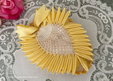 Vintage Handmade Satin Ribbon Crocheted Yellow Heart Pillow