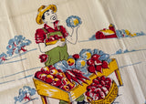Unused Vintage Tea Towel Farmer Fruit and Veggie Stand - The Pink Rose Cottage 