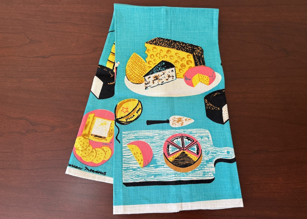 NOS Vintage Hardy Craft Marian Meadows Cheese Tray Linen Tea Towel - The Pink Rose Cottage 