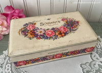 Vintage Schrafft's Candy Box Trinket Chest Pink Roses Purple Daisies